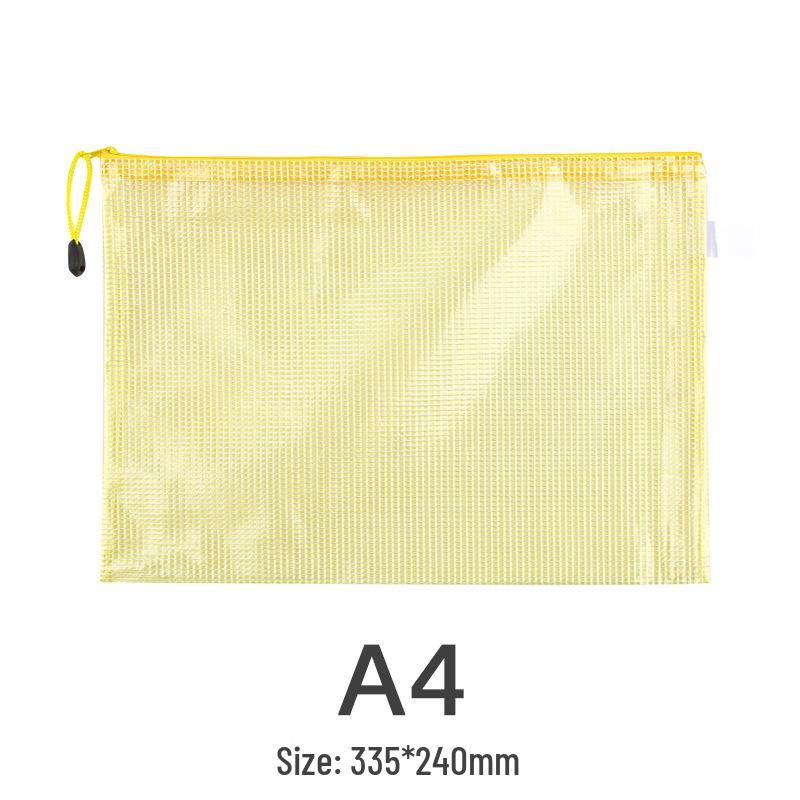 A4 Waterproof Mesh Zipper File Bag - Transparent, PVC, Handheld, Office & Student Stationery.