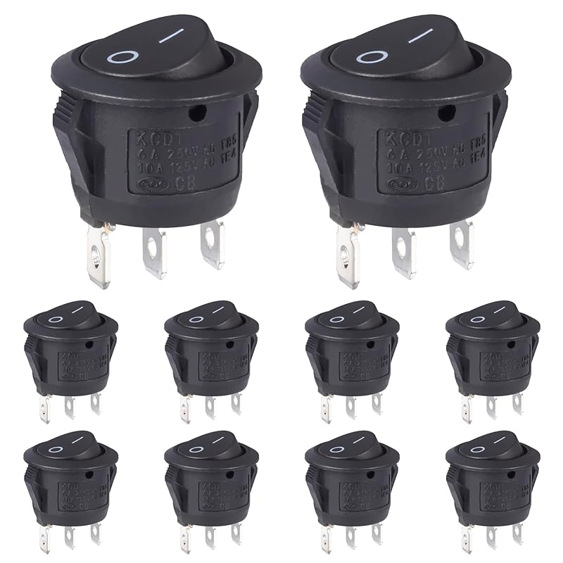 Round Rocker Switch Red Light Illuminated On Off 3 Pin 2 Position Mini Rocker Switch 125V 10A 250V 6A KCD1 Small Circle Toggle Switches For RV Car