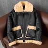 Genuine Lambswool Leather Jacket Shearling Collar Windproof Warm Large Size Retro Vintage Casual