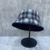 High-Quality Plaid Double-Sided Denim Fisherman Hat Children'S Autumn Flat-Top Basin Hat Versatile Japanese Face Hat