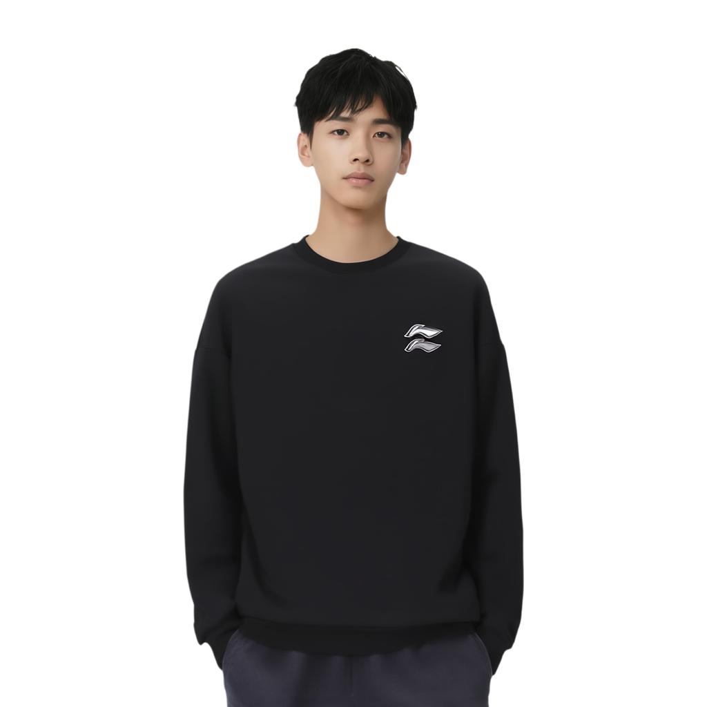 Li Ning Fall Fleece Lined Thermal Outdoor Sports Casual Crew Neck Long Sleeved Pullover Sweatshirt Men's AWDUA51-5