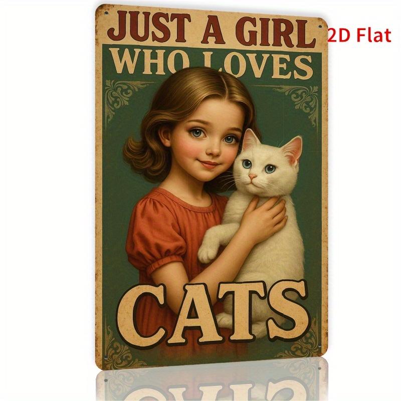 Funny Inspirational Quotes Vintage Rectangular Iron Metal Wall Art Just a Girl Who Likes Cats Rustic Home and Garden Decor 20x30cm