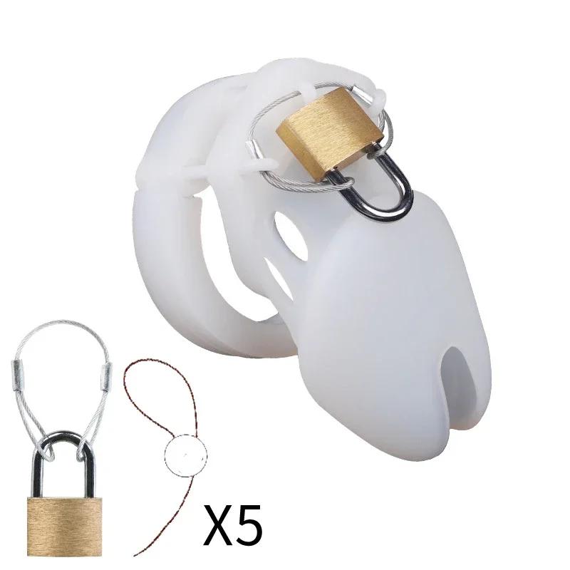 Silicone Chastity Cage Male Cock Lock With 5 Sizes Penis Ring Chastity Belt Sextoys For Men Stretcher BDSM Gay Sex Shop