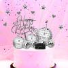 23PCS Disco Ball Cake Toppers with DJ Bling Silver Mirror Balls and Mini Microphone Radio Decor for 70s Dance Party Supplies