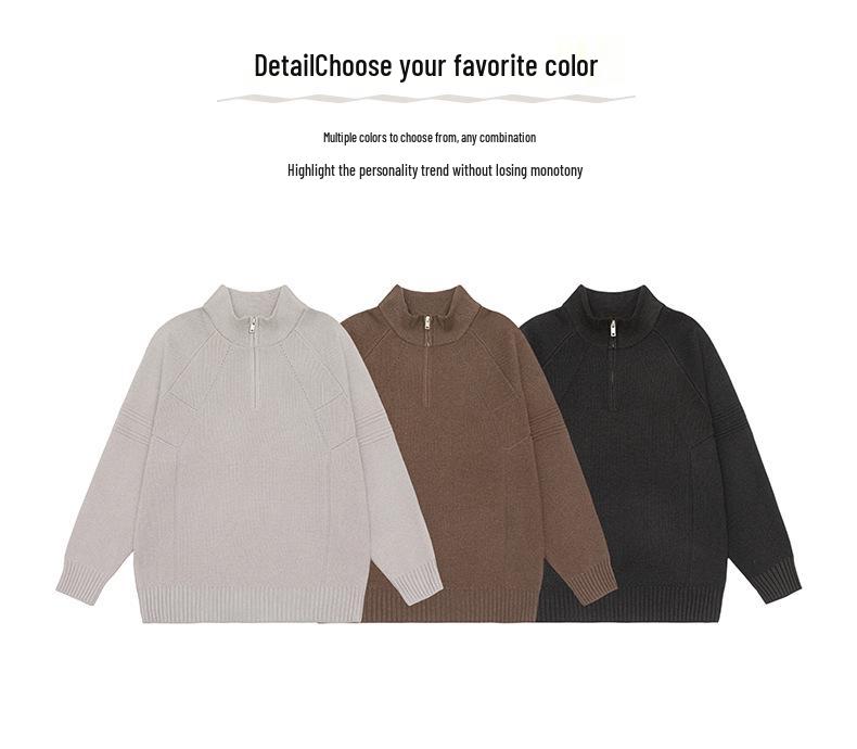 Mu Yuan Men's 2025 Fall/Winter Half-Zip Stand Collar Japanese Casual Knit Sweater