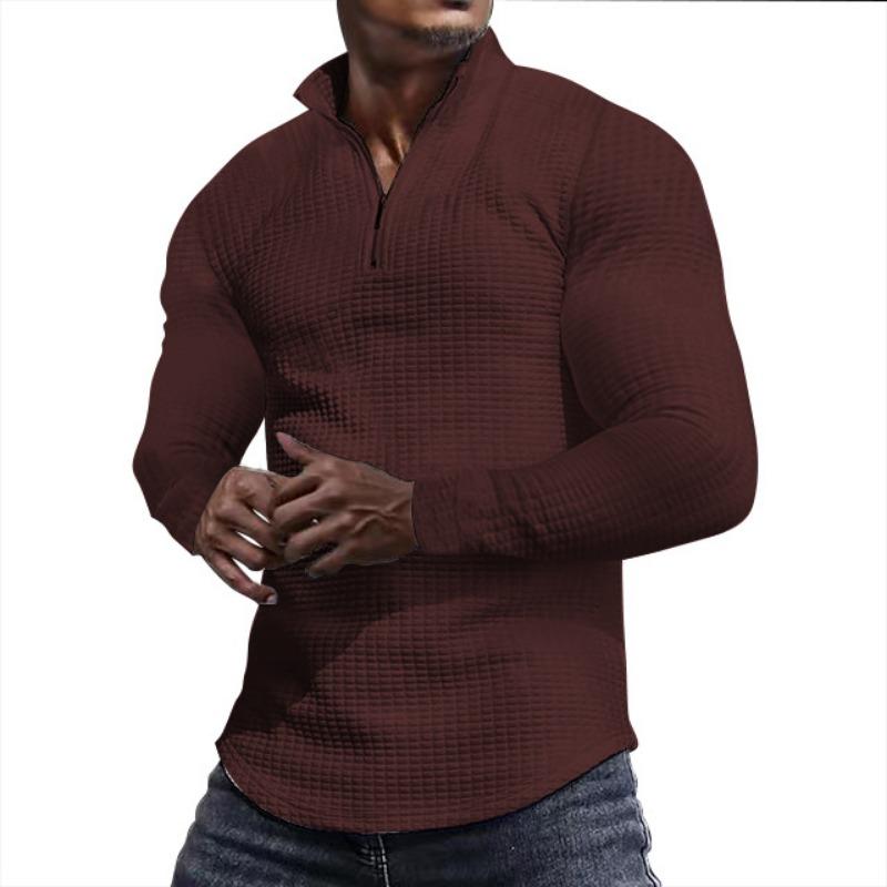 Men's Spring and Autumn Small Checkered Sweater Stand-up Collar Half-section Zipper Long-sleeved Jacquard Men's Tops Are Trendy and Versatile