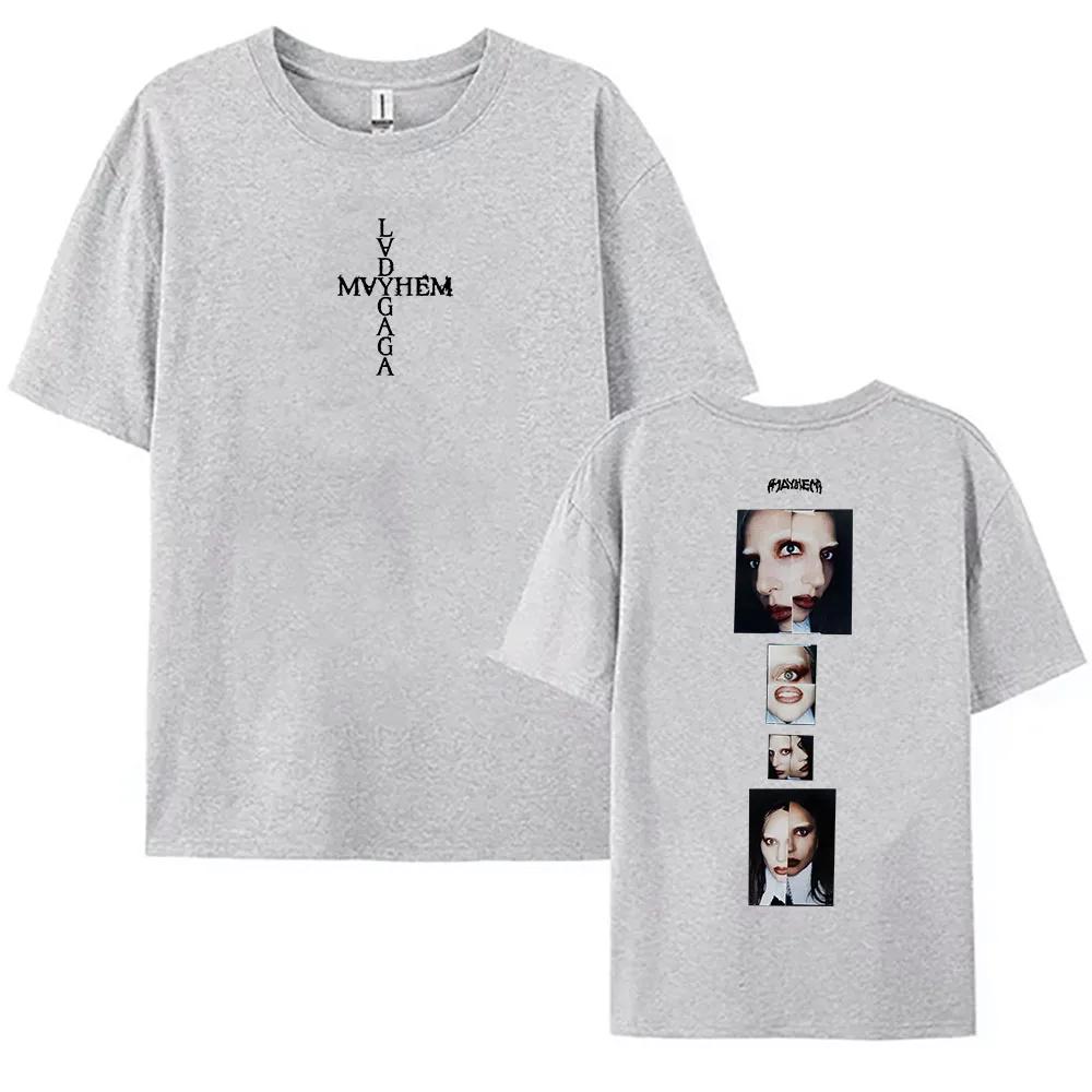 Grungeowe Koszulki Lady Gaga Mayhem Album T-shirt Bawełniana Damska Męska Koszulka z Okrągłym Dekoltem Piosenkarka Letnia Koszulka Nadruk Odzież dla Fanów Prezent