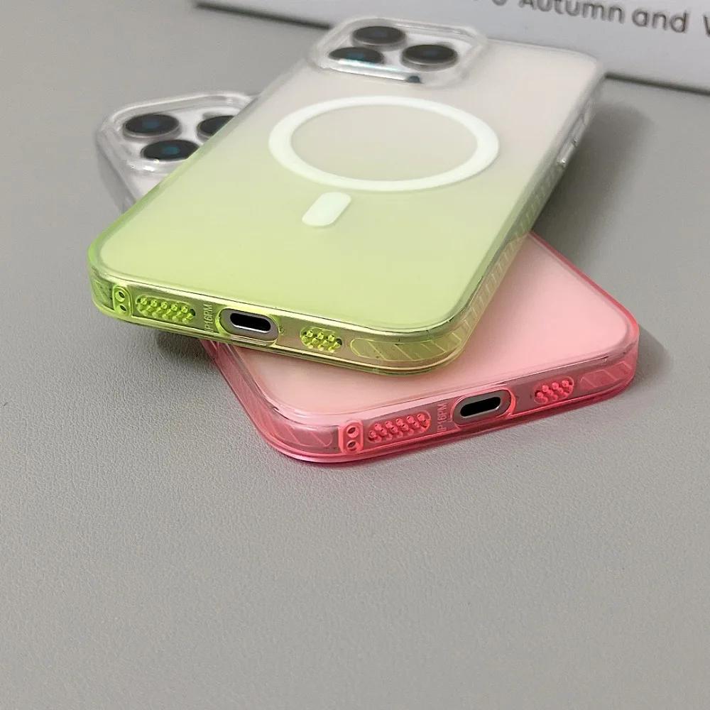 For iPhone 16 Pro Max Magnetic Cover Gradient Color Phone Case For iPhone 15 14 13 12 11 Glass Lens Film Clear Soft TPU Cover