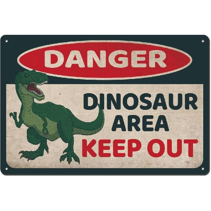 Danger Dinosaur Area Keep out 8 X 12 Inch Vintage Metal Sign Novelty Decor Dinosaur Room Decor for Boys,boys Room Wall Decoration Dinosaur Bedroom
