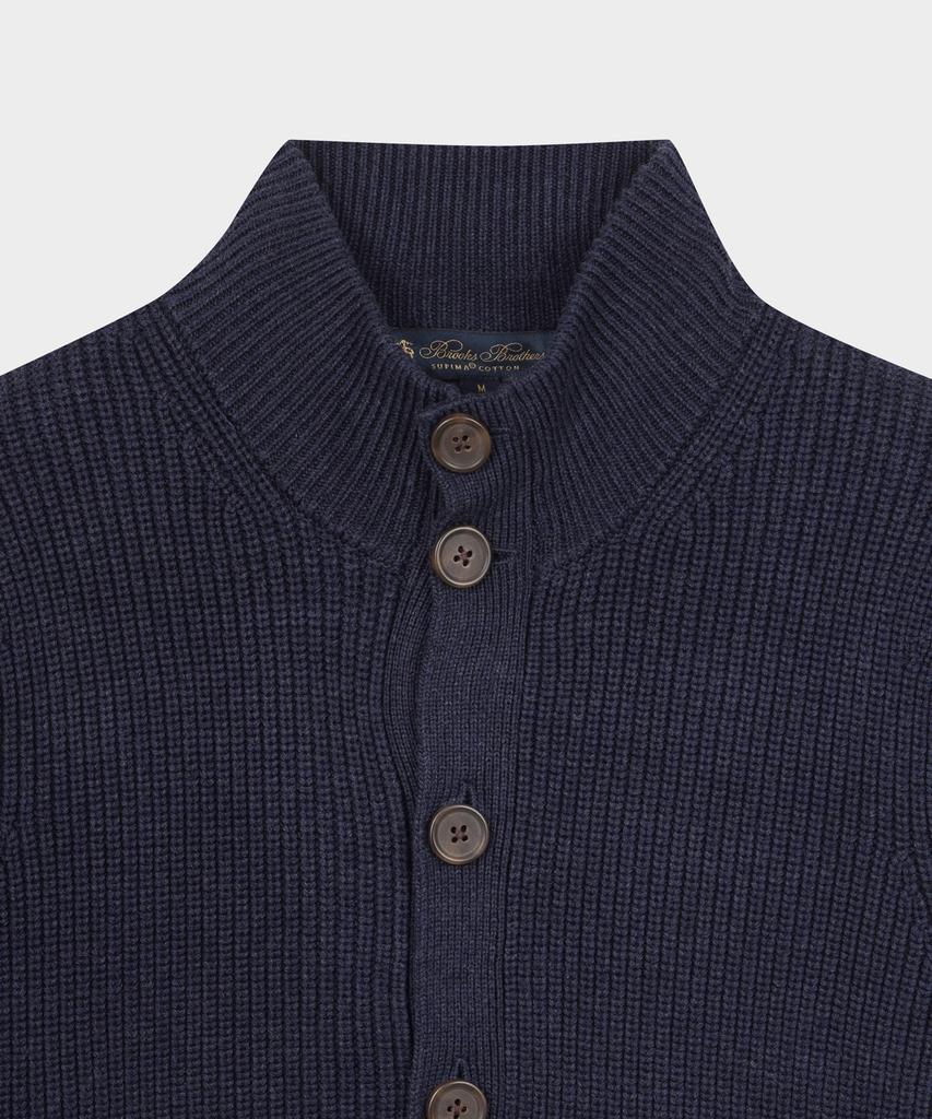 Brooks Brothers Cotton Rib Mock Neck Cardigan (Navy) (Bbwcmmf401)