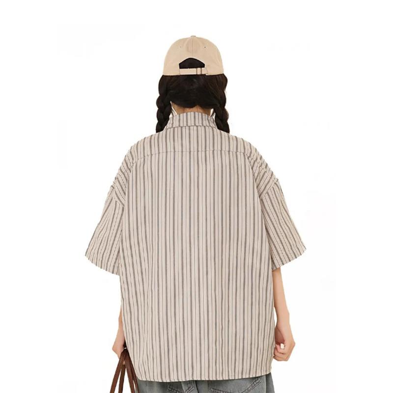 Japanese-Style Retro Women's Striped Casual Short-Sleeve Shirt