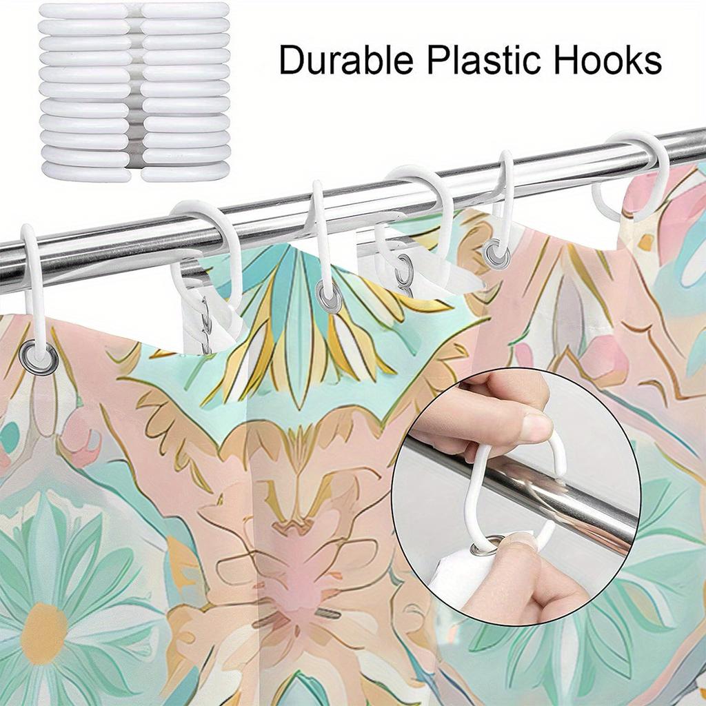 Art Deco Floral Curtain, Vibrant Print, Fade-Resistant, Machine Washable, Retro Bath Decor