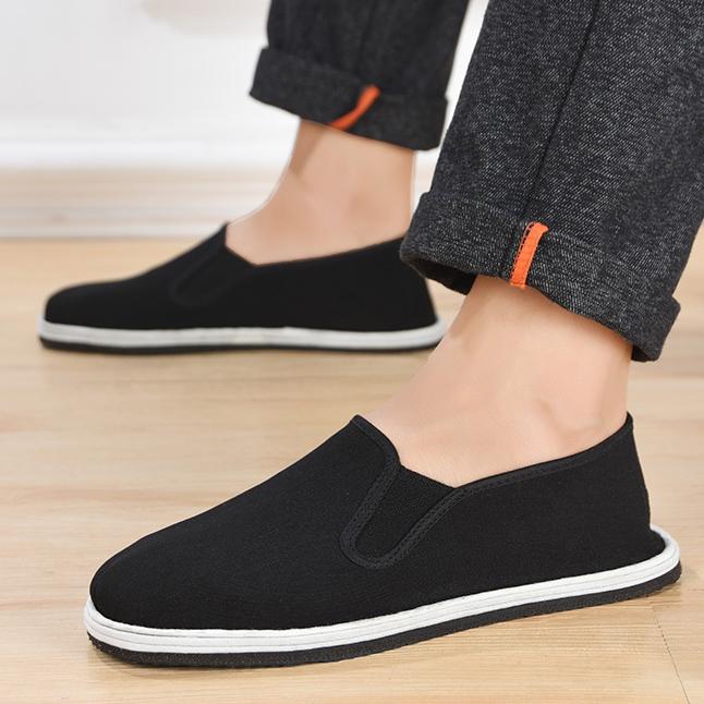 Pánská látková obuv Protiskluzová černá obuv odolná proti opotřebení Měkká podrážka Lehká Ležérní Prodyšná plochá látková obuv