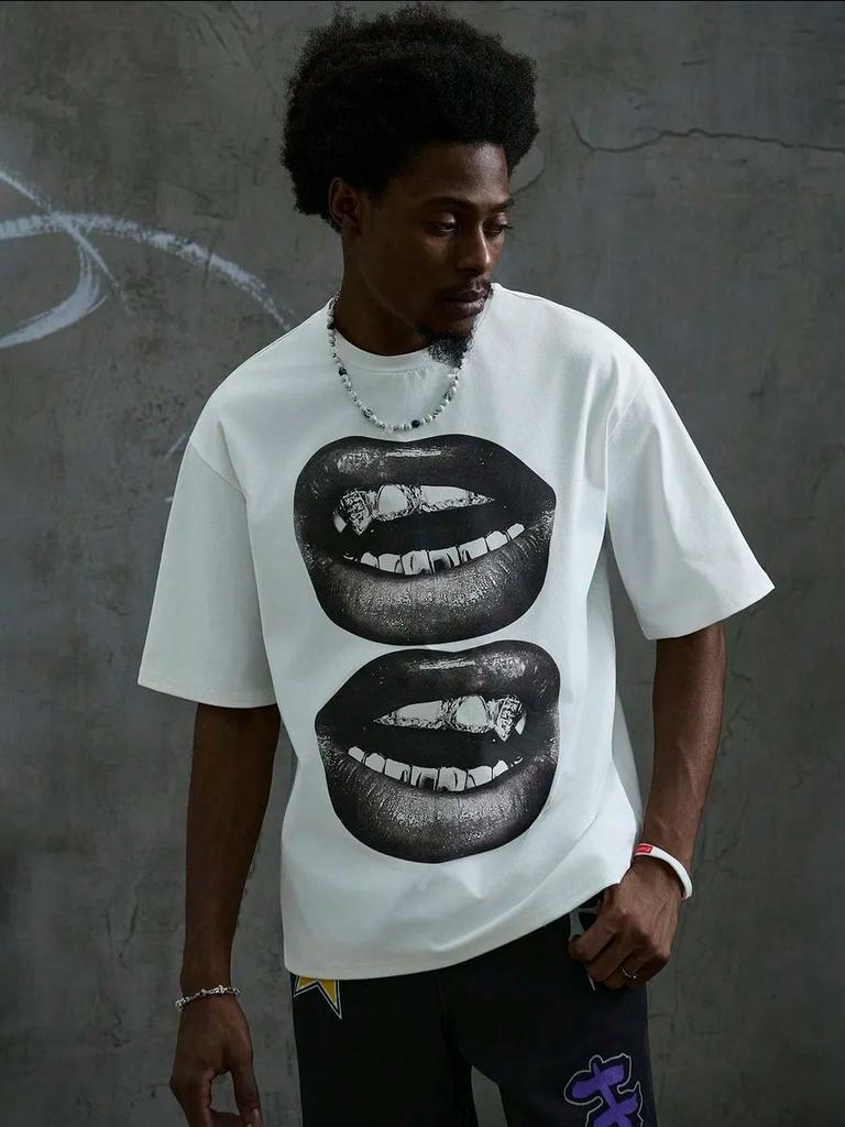 Street Hip Hop Big Mouth Tee Men's Women Punk T-shirt Casual Loose Cotton Oversized Y2k Short Sleeve Male Female Clothing