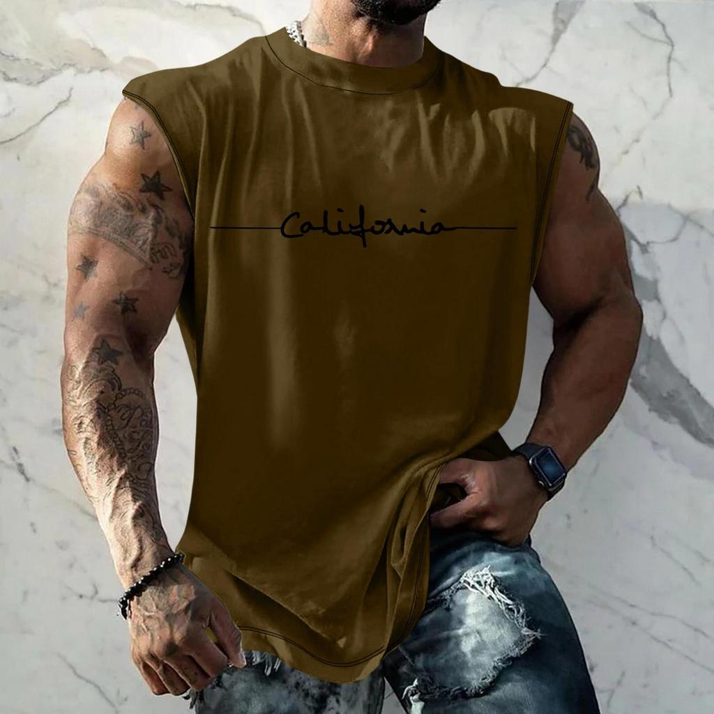Men's Casual Loose Fit Sleeveless T Shirt Muscle Tank Top with California Letter Print for Summer Outdoor Activities