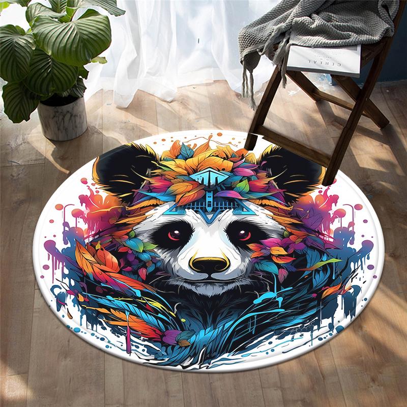 Fashionable circular carpet - washable, with bright animal print designs for kitchen, bedroom, and living room decorations