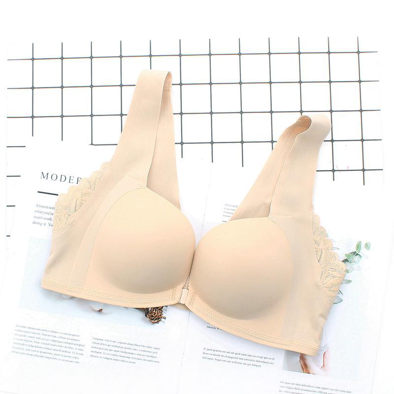 Genuine explosive product, new front buckle, beautiful back gathering bra, lace without steel ring, small chest showing large underwear thickness
