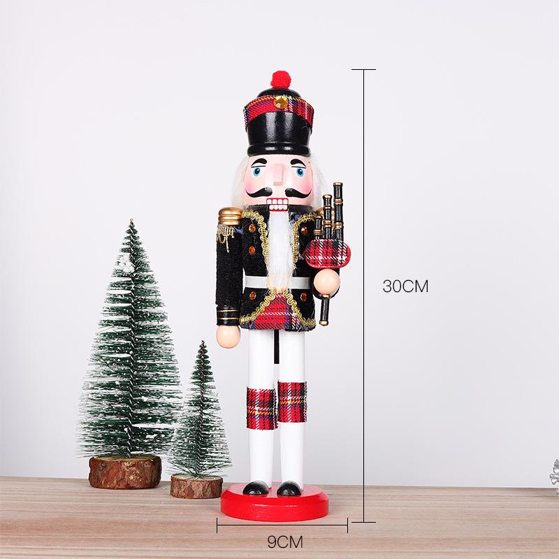 30CM Wooden Nutcracker Christmas Ornament with Cloth Wrap