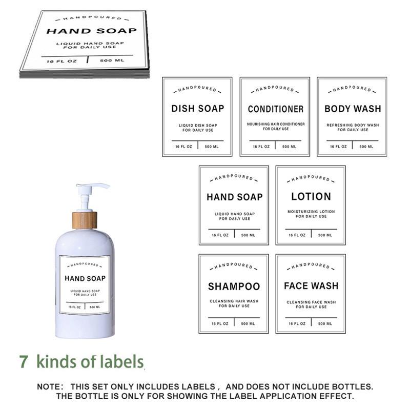 

Черные/белые этикетки на дозаторе для мыла, наклейка на этикетку для лосьона, шампунь-кондиционер для мытья тела, ванная комната, душ, дозатор мыла, водонепроницаемые этикетки Set 8