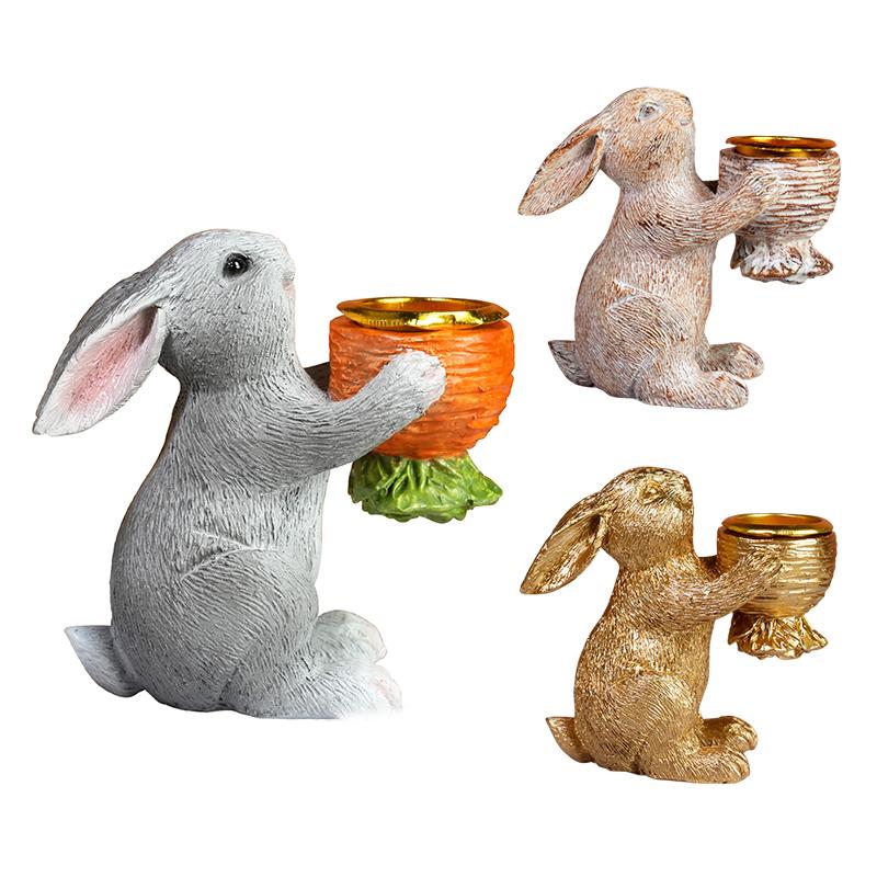 Easter Bunny Candlestick Holders Vintage Rustic Bunny Stick Holders Resin Taper Candle Centerpieces Decor