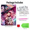 Halloween pearl painting art full pearl handmade diy home decorations witch with cat design vibrant colorful aesthetic wall art decor