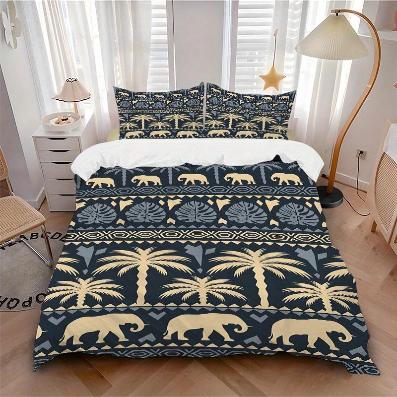 

3pcs Tropical Elephants Totem Soft Comfortable Bedding set, For Bedroom, Guest Room And Dorm, All - Season Use, High-Definition Printing108 135x200cm
