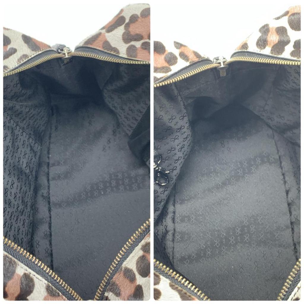 ANYA HINDMARCH Carker Unborn Calf Leopard Print Handbag Boston Bag Leather Grey Brand Tassel A4 Capacity Women's Logo Plate