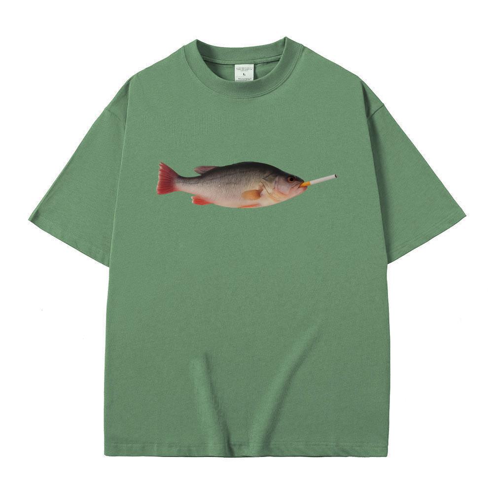 Fish Smoking Funny Vertebrata Lovers Meme T-shirts   Casual Cotton Vintage Short Sleeve T-shirt  Oversized T Shirt