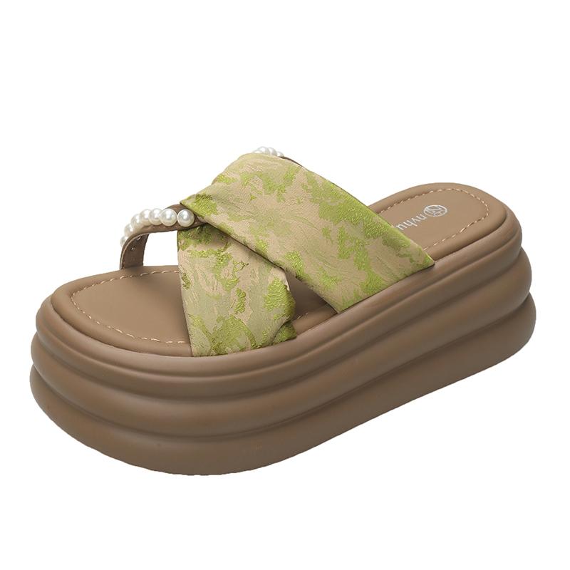 Fashion NEW Summer 7CM Heels Wedge Slides Sandals Women Casual Outdoor Slippers Female Non Slip Beach Slipper Walking Chunky Shoes Woman