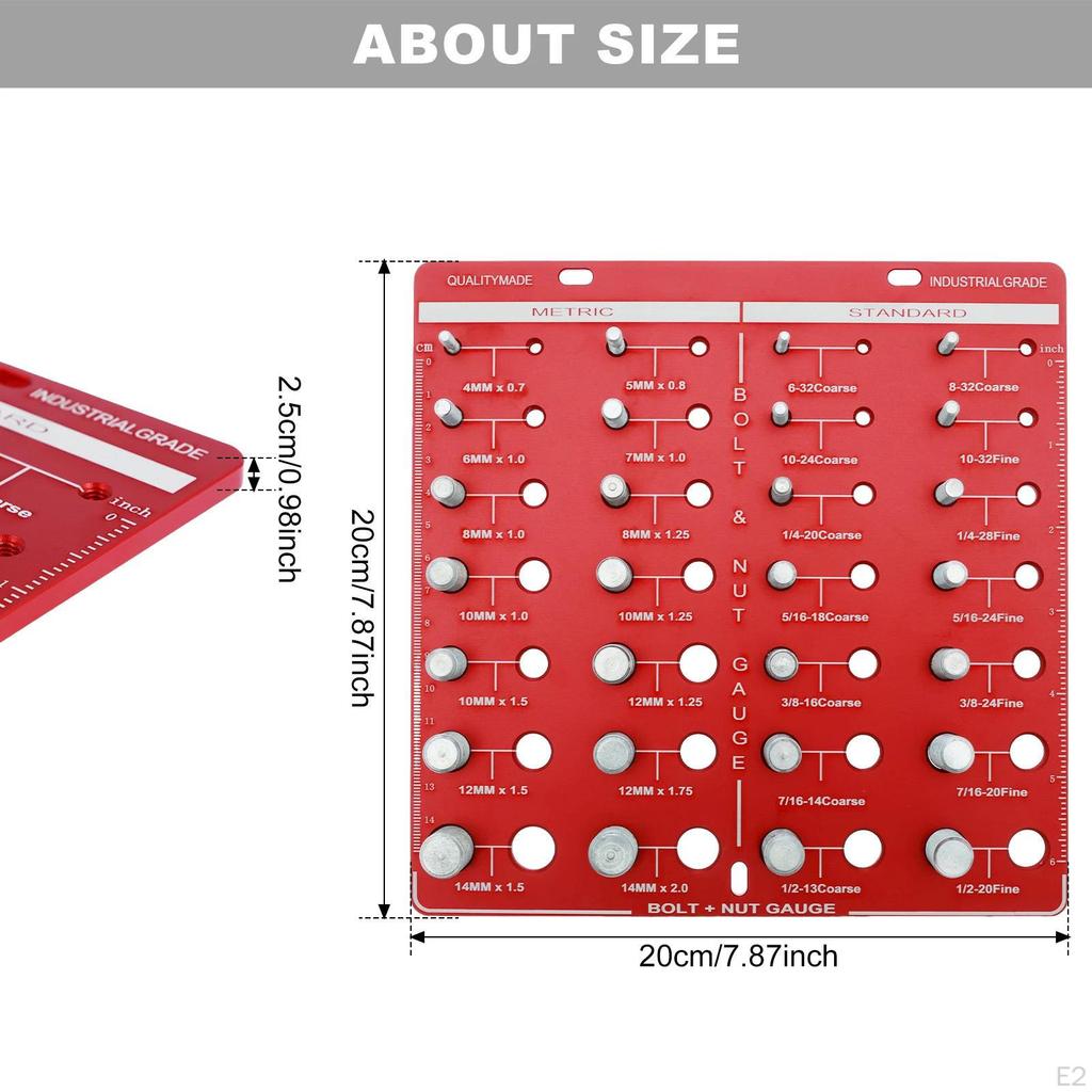 28 Nut and Bolt Thread Checker Aluminum Alloy Measuring Tool 14 Standard Metric