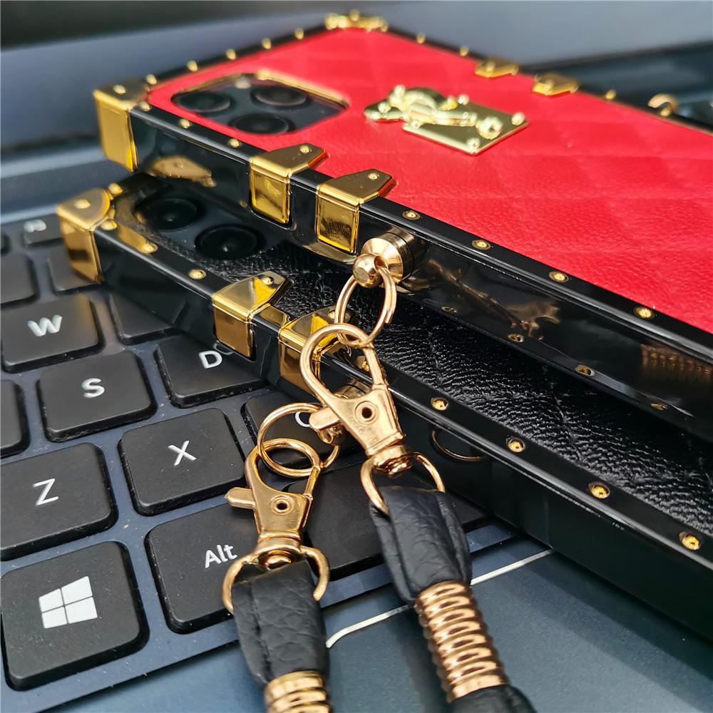 Lammfell-Quadrat-Leder-Lanyard-Hülle für Samsung S23 S22 S21 Ultra S20 Fe A14 A54 Z Flip 3 A13 A23 A33 A53 A12 A22 A32 A52 A51/iPhone/TCN CAMON/Redmi