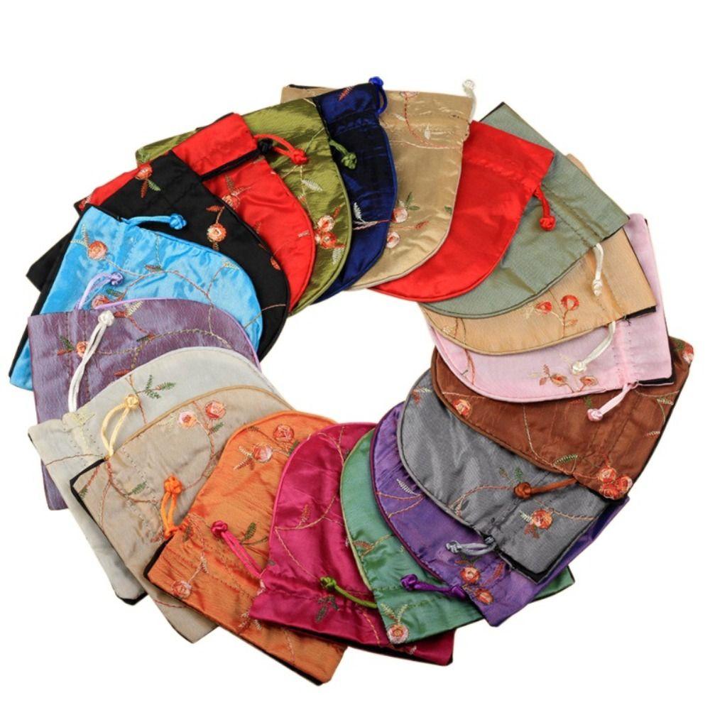 

Chinese Ethnic Style Embroidery Flower Drawstring Bag Small Coin Purse Wallet Jewelry Packing зелёный