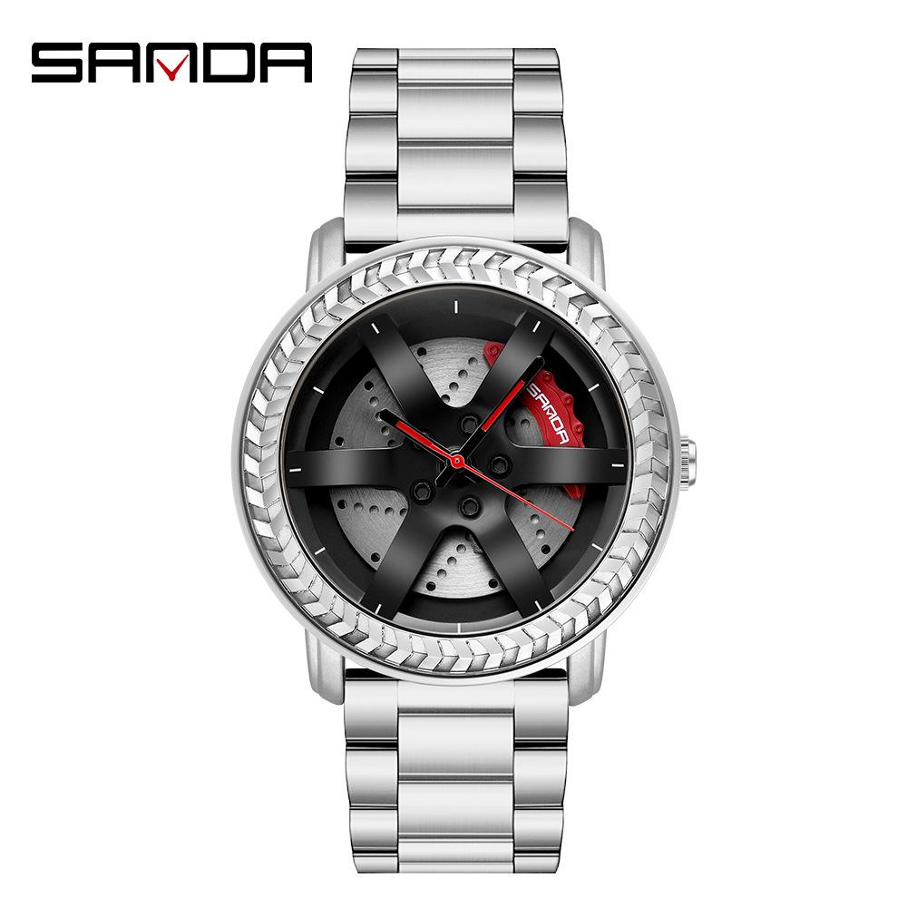 Classic Men's Quartz Watch - Car Wheel Style, Steel Band, Trendy & Casual