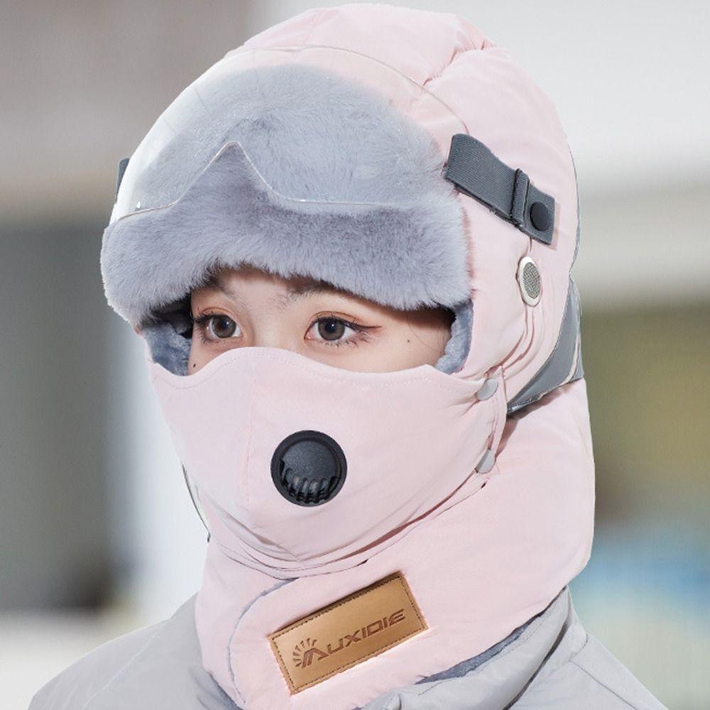 Unisex Bomber Hat Thickened Keep Warm Russian Ushanka Hat Windproof with Goggles Cycling Ear Protection Hat for Outdoor Sports