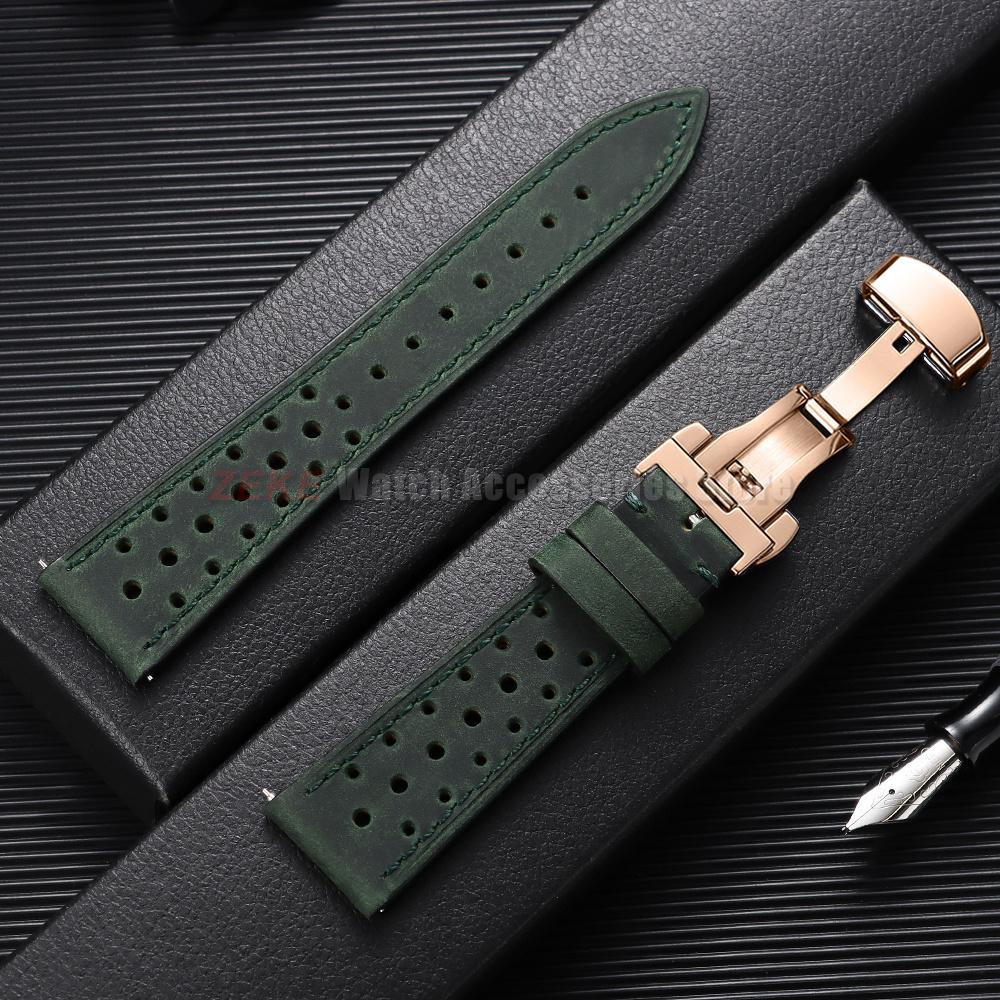 Quick Release Vintage Leather Watch Strap Stitching Cowhide Band for Omega 18/19/20/21/22/24mm Deployment Clasp Wrist Bracelet