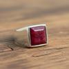 Natural Ruby Signet Ring, 925 Solid Sterling Silver, Square Cut Signet Ring, Men Women Everyday Jewelry