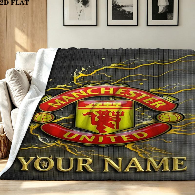 1PC Manchester United F Custom Name Patterned Flannel Blanket Suitable For All Seasons for Home Decor Warmth and Comfort Gifts Holiday Present