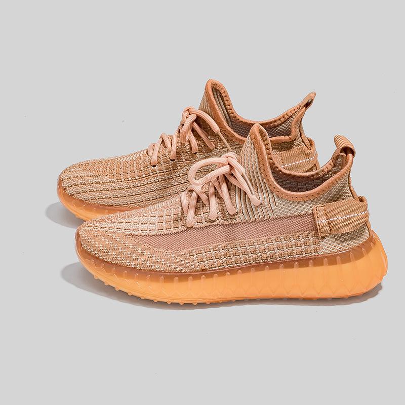 Popcorn versatile fly-woven sneakers men's breathable soft-soled running shoes 2025 spring and summer couple coconut shoes