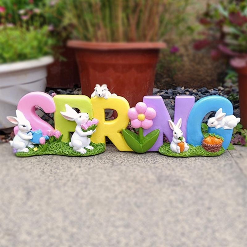 Easter Spring Rabbit Statue Table Decoration Tabletop Figurine for Home Party