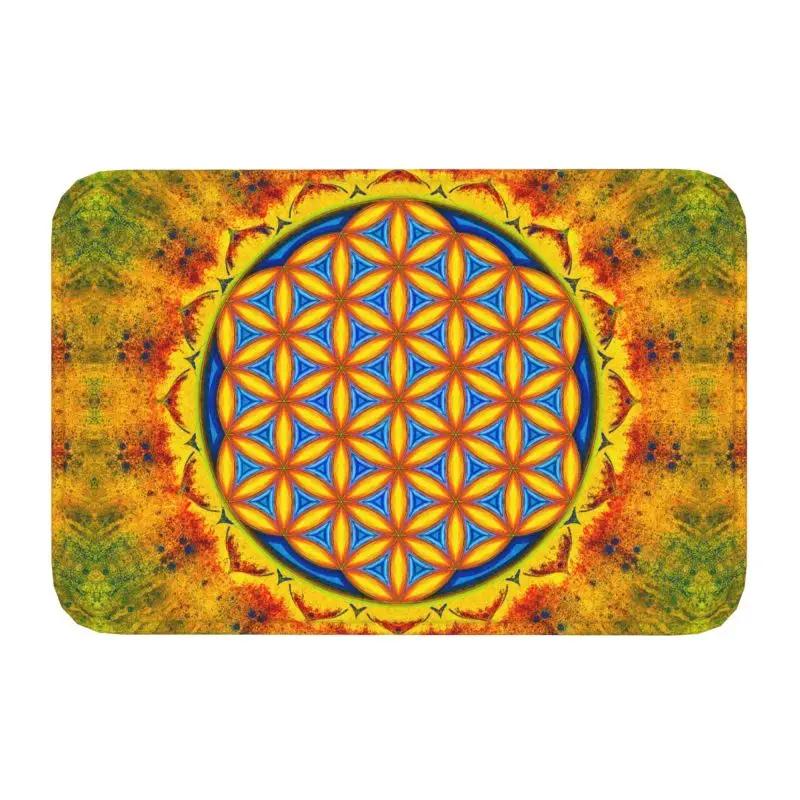 Metatron Cube with Merkaba and Flower of Life Front Door Mat Non-Slip Waterproof Interior Kitchen Bedroom Rug