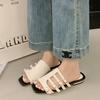 Fashion 2025 New Vintage Square Toe Flat Fashion Slippers Women's Summer New Open Toe Belt Buckle One Strap Soft Sole Sandals