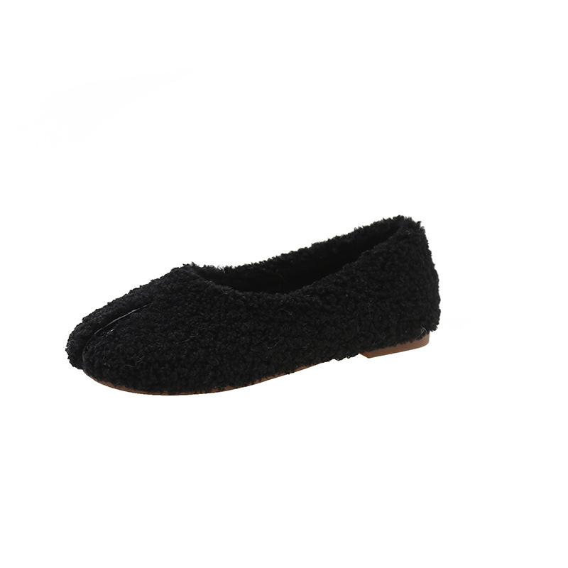 Fashion Women's Shoes Wide Feet Fat Black Fluffy Shoes Women's Autumn and Winter One-pedal Plush Single Shoes with Skirts Doudou Shoes