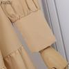 ZANZEA Women Casual V-Neck Solid Color Long Sleeve Loose Long Dress