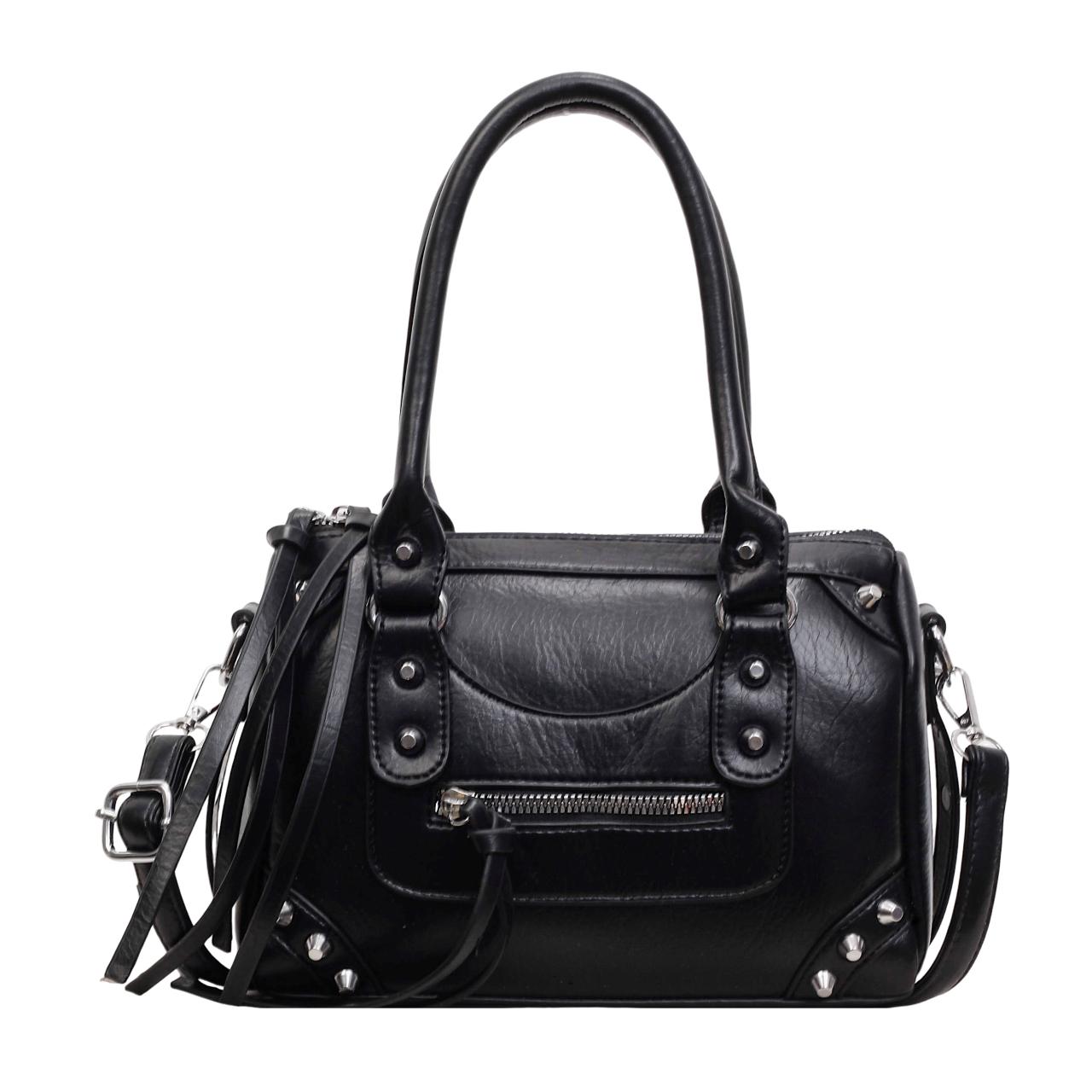 Винтажная однотонная сумка через плечо большой вместимости чёрный