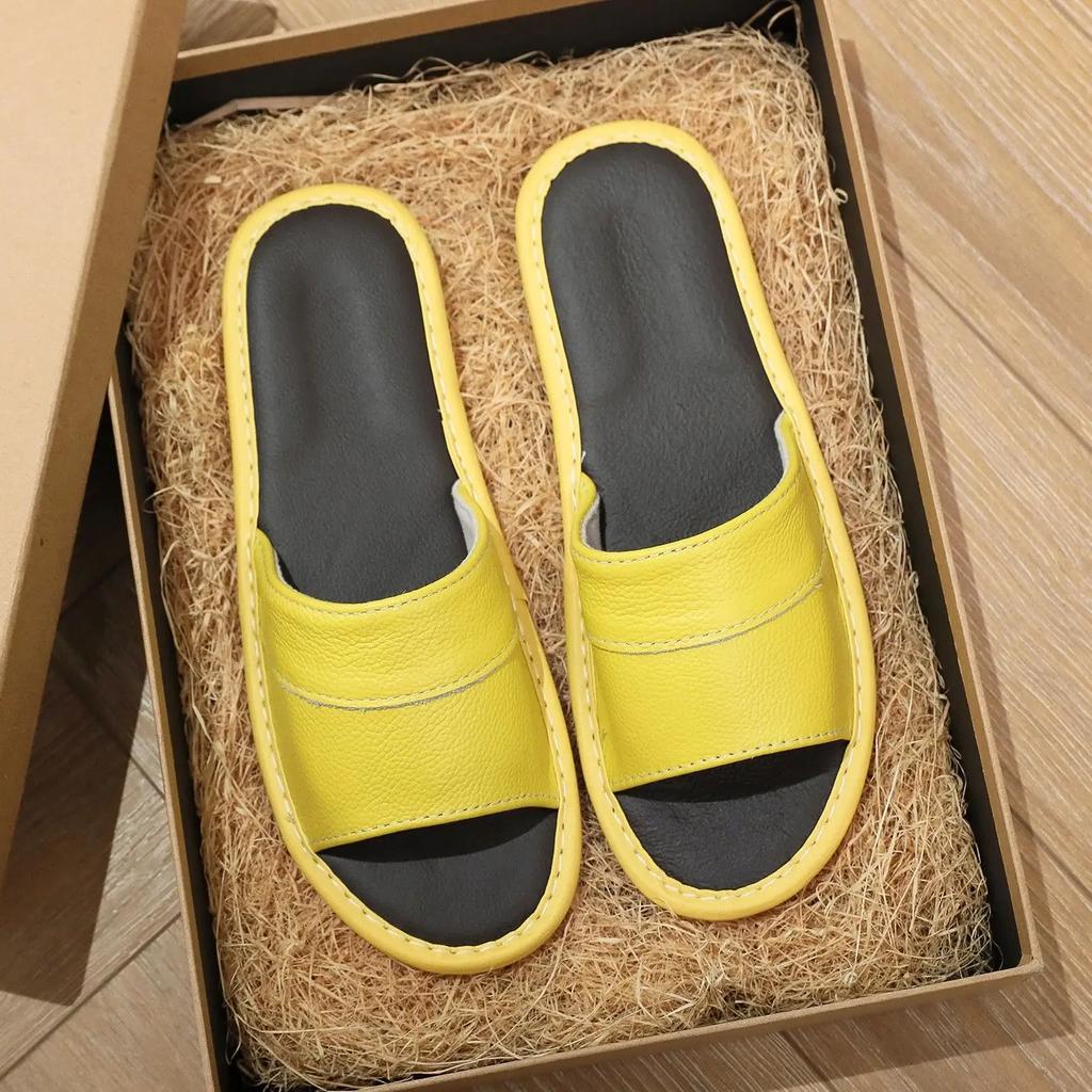 Fashion Walk Around Home Slippers for Men House Indoor Genuine Leathe Soft Shoes Sabot Fun Low Price Summer Sale Adult Y2k Sandals Man