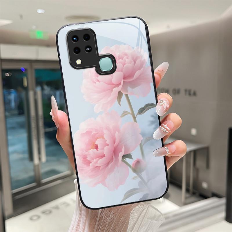 

Cute Cats Flower Case For Infinix Hot 11 G37 X689F / Hot 10S / Hot 10T Tempered Glass Phone Case Protective Cover Hard Shell Hot 10S