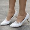 Women's Pointed White Lace Flower Short Heel Shoes White Wedding Casual Shoes