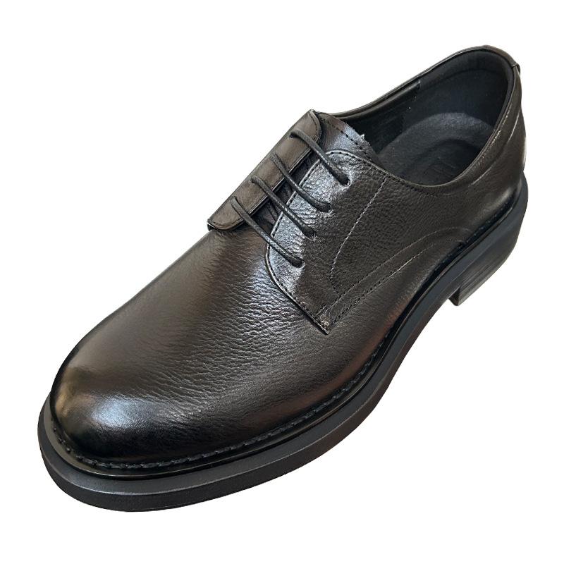 Round Head Leather Shoes Men'S Business Dress Leather Breathable Casual Commuting Men'S Leather Shoes Groom Wedding Shoes Thick Soles Increase