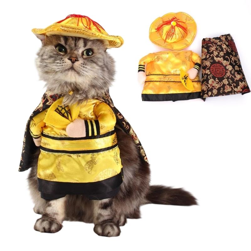 Chinese Emperors Princesses Cats Costume Funny Pet Clothing Traditional Soft Breathable Polyester Fabric