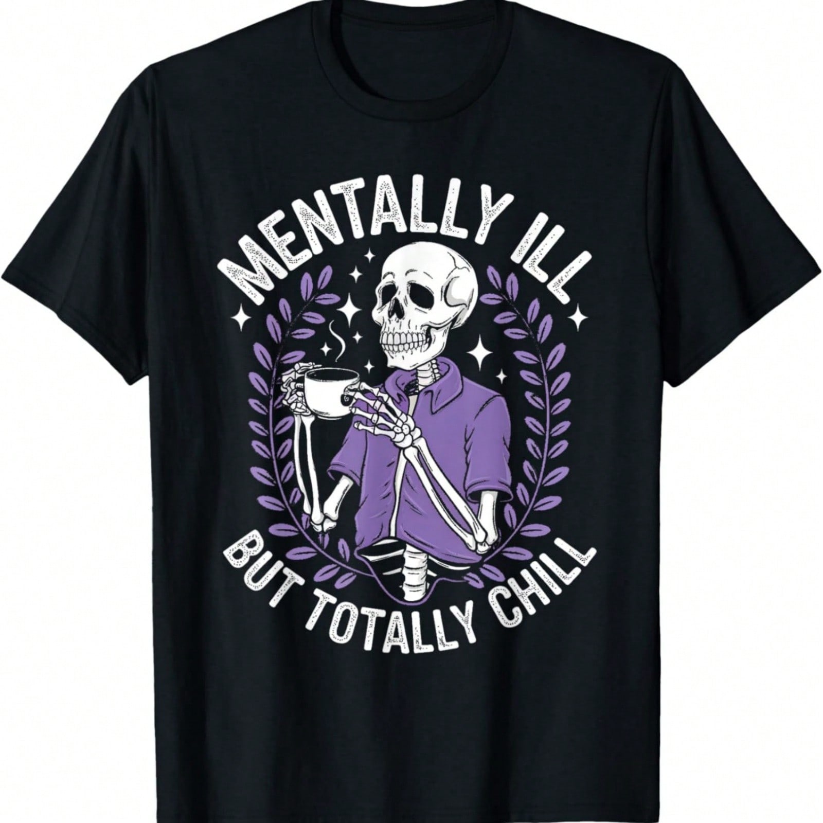 tally Ill But Totally Chill Leopard Messy Bun Skeleton T-Shirt S разноцветный